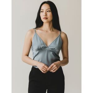 La Vie En Rose Satin Top in Slate Teal